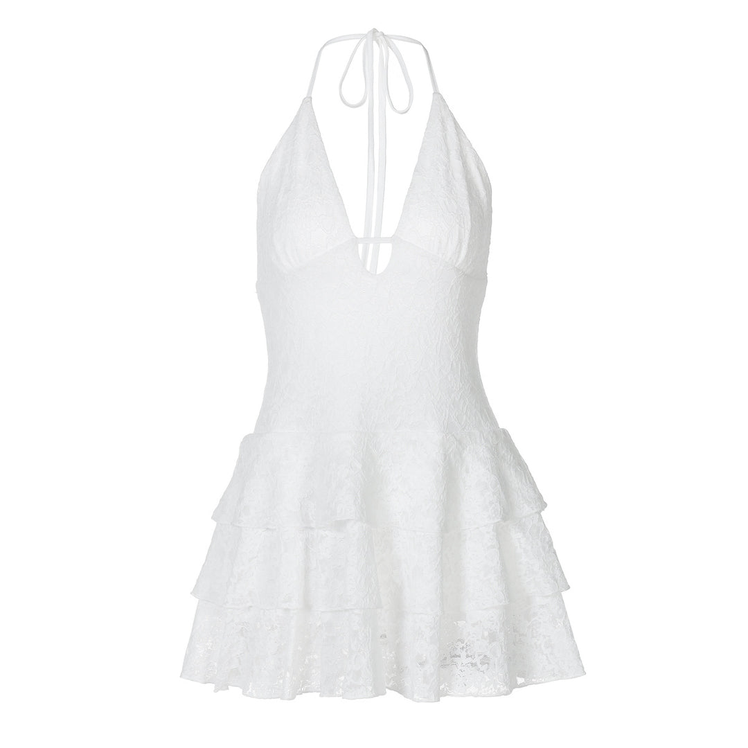 Damen luftiges Sommerkleid mit raffiniertem V-Ausschnitt und voluminösem Rock R&B