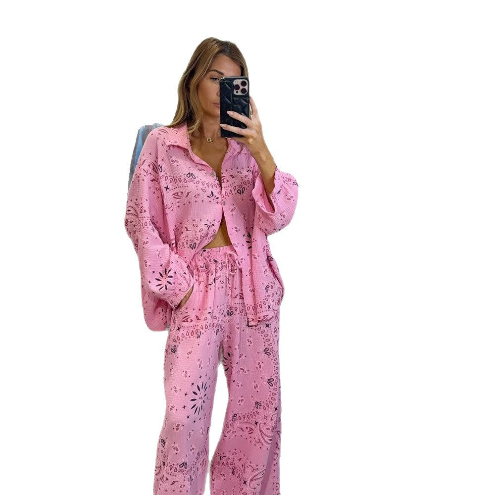 Damen nan luftiger Lochstickerei Strand-Zweiteiler mit Oversize-Hemd, Brusttasche und weiter Palazzohose R&B