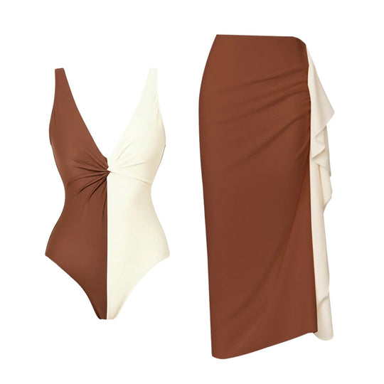Damen Bikiniset mit eleganter Drapierung und modischem Wickelrock R&B