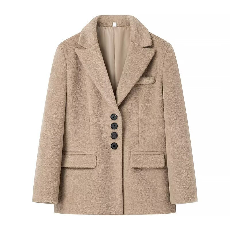 Damen eleganter Wollblazer mit weichem Fleece-Finish R&B