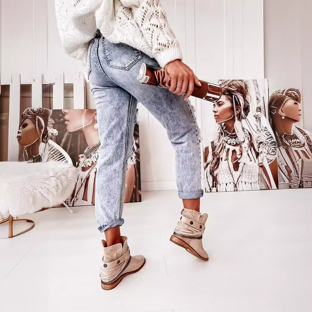 Damen Destroyed Boyfriend Jeans Im Lässigen Vintage-Stil mit Hohem Bund R&B