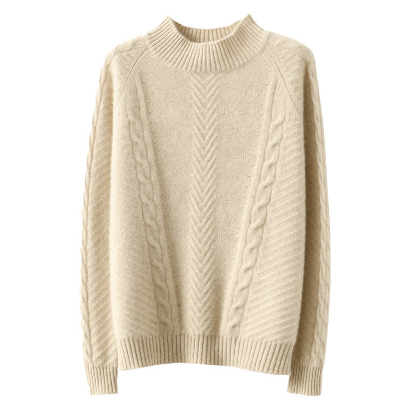 Damen Grobstrickpullover mit Zopfmuster und elegantem Rundhalsausschnitt R&B