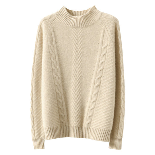 Damen Grobstrickpullover mit Zopfmuster und elegantem Rundhalsausschnitt R&B