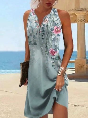 Damen, lässiges Sommerkleid mit V-Ausschnitt und asymmetrischem Saum R&B