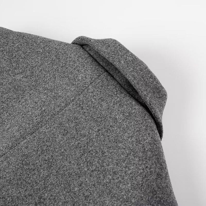 Damen eleganter langärmeliger Wollmantel mit Doppelreiher und hohen Taschen R&B