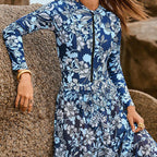 Damen eleganter Badeanzug mit langem Ärmel und schickem Überrock