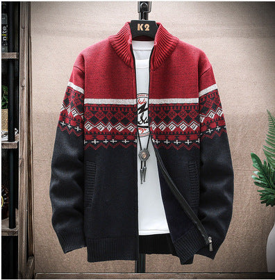 Herren Strickjacke mit nordischem Muster und modischem Reißverschluss R&B