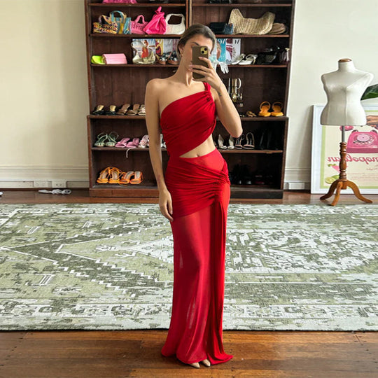 Damen Elegantes Wickelkleid mit asymmetrischem Design und verführerischen Rüschendetails R&B