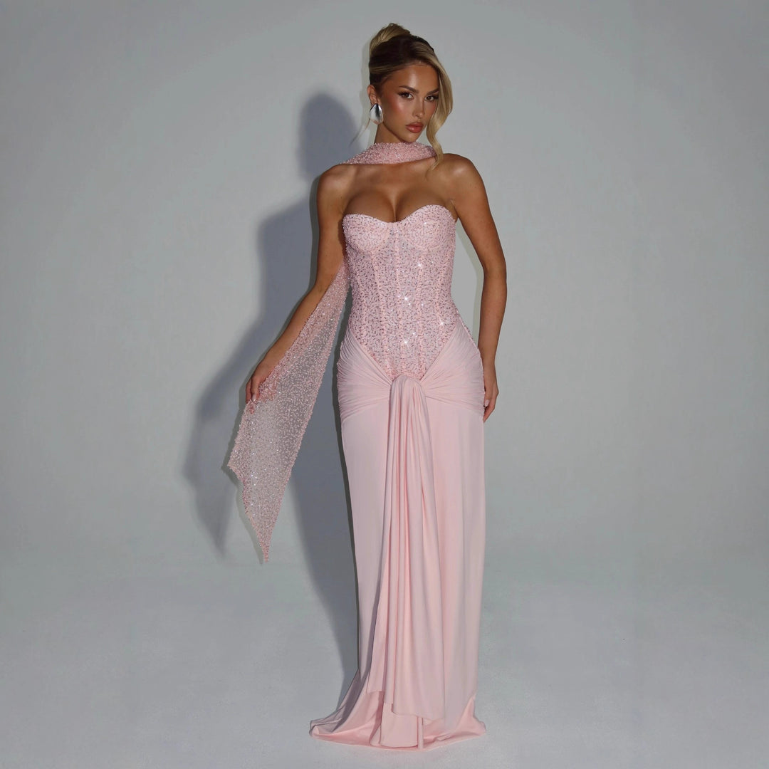 Damen Strapless Glamour- Abendkleid mit drapierter Taille R&B