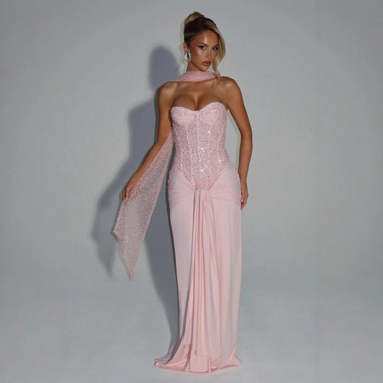 Damen Strapless Glamour- Abendkleid mit drapierter Taille R&B