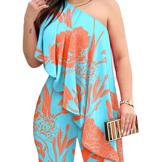 Damen Elegantes Einteiler-Outfit mit asymmetrischem Schnitt und floralen Akzenten R&B