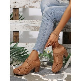 Damen Komfortable Plateausandalen mit offenem Zehenbereich und dekorativem Schnitt R&B