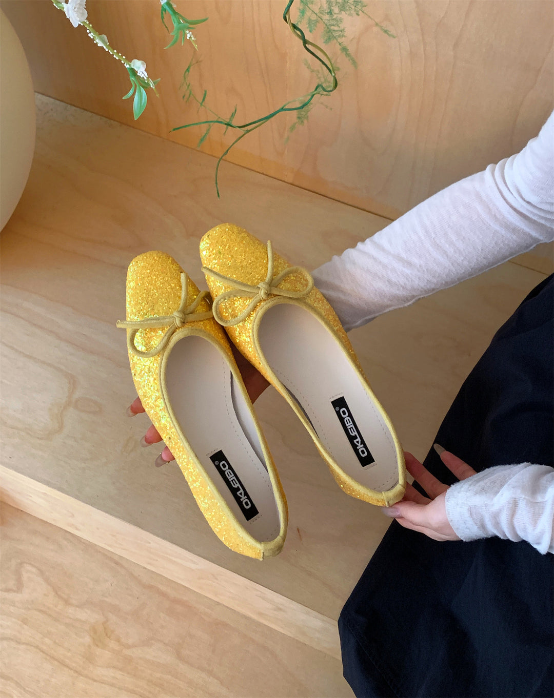 Damen Glitzernde Ballerinas mit eleganter Schleife und komfortabler Innensohle R&B