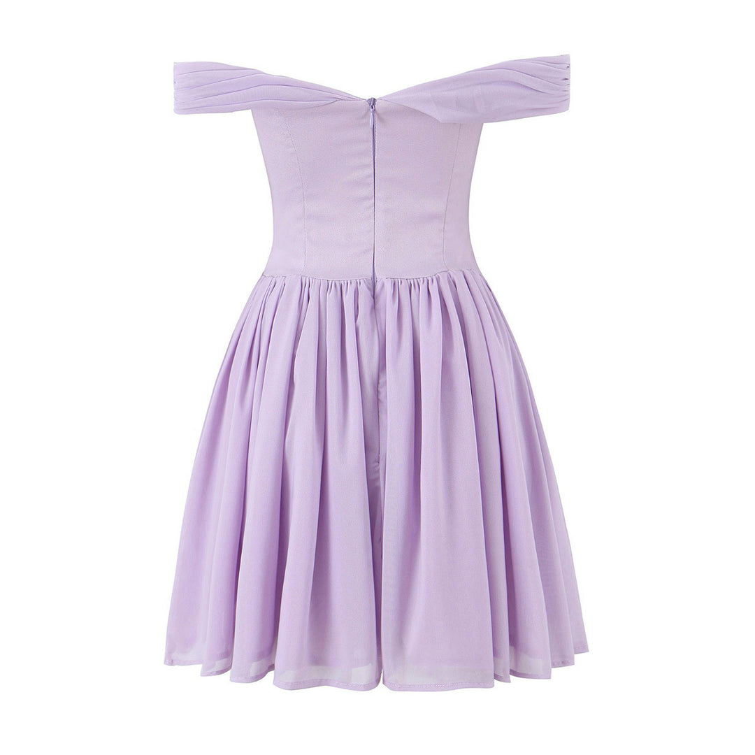 Damen Off-Shoulder Cocktailkleid mit dekorativem Haarschmuck R&B