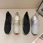 Damen Glamouröse Slip-On Sneakers mit funkelndem Material und bequemer Sohle R&B