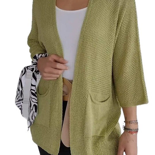 Damen lässige Strickjacke mit offener Vorderseite und praktischen Taschen R&B