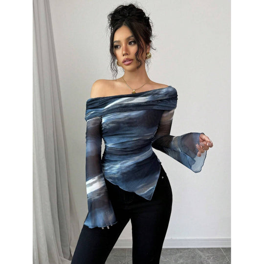 Damen Elegantes Off-Shoulder Oberteil mit fließendem Stoff und raffinierten Drapierungen R&B