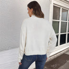 Damen modischer Strickpullover mit geometrischem Muster und hohem Kragen R&B