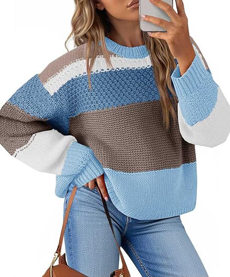 Damen Grobstrickpullover mit Farbblockdesign und oversized Schnitt R&B