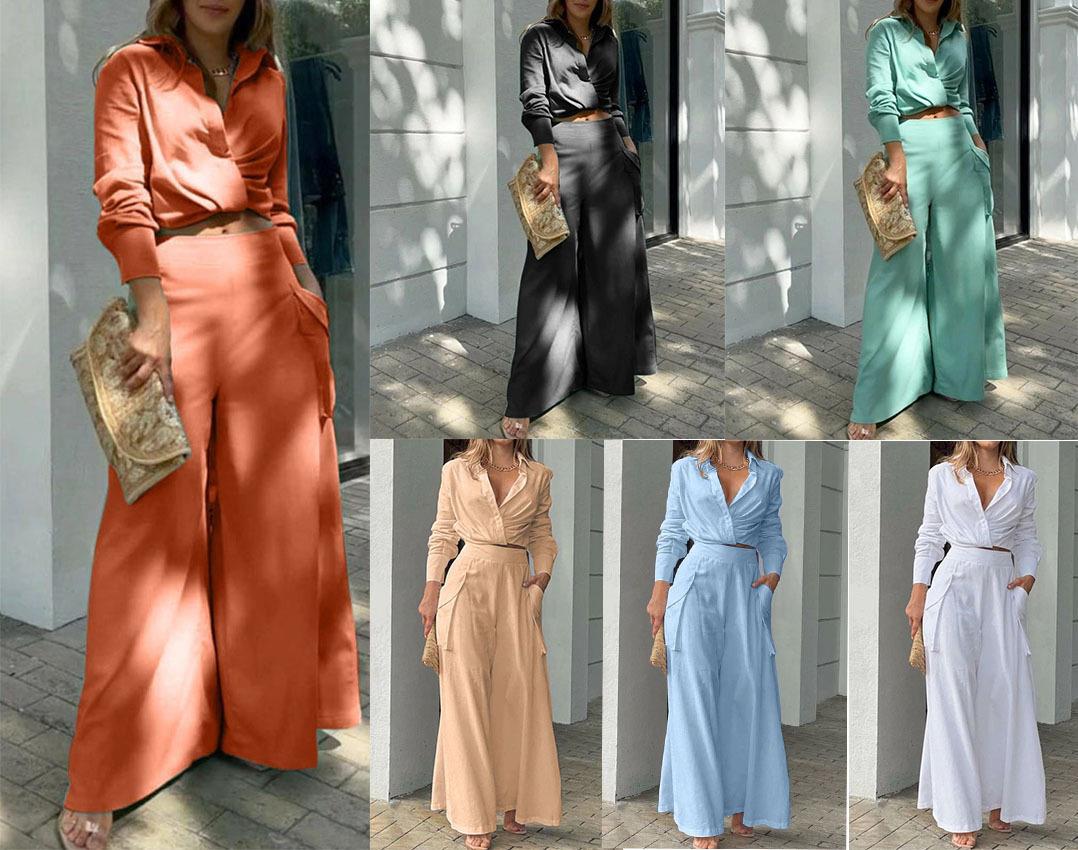 Damen Elegantes und lässiges Zweiteiler-Set mit Crop-Top und weitem Palazzo-Hosen R&B