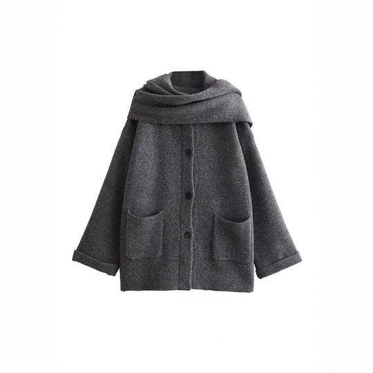Damen elegante Oversize-Jacke aus warmer Wolle mit Taschen R&B