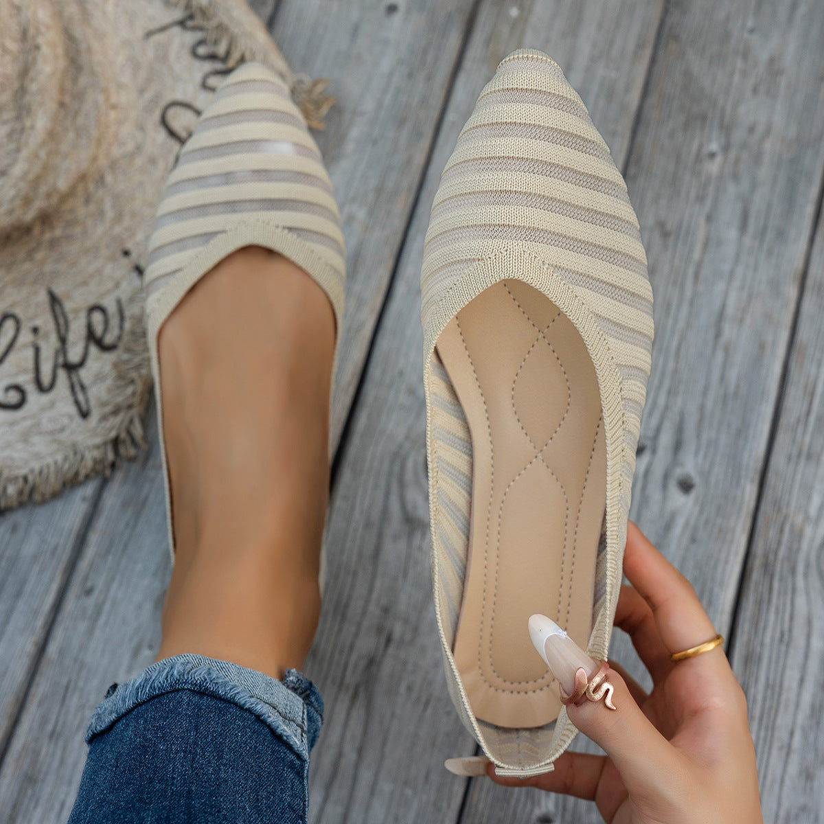 Damen spitze Ballerinas mit strukturiertem Obermaterial R&B