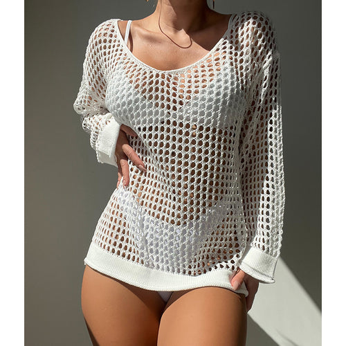 Damen luftiger Grobstrick Pullover mit weitem Schnitt und offenen Ärmeln R&B