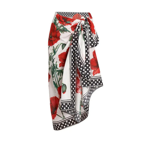 Damen Einteiler Badeanzug mit floralen Akzenten und passendem Wickelrock R&B