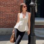 Damen Halterneck-Bluse mit taillierter Passform und Knopfleiste R&B