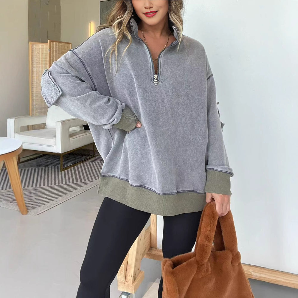 Damen Bequemer Pullover mit halbem Reißverschluss R&B