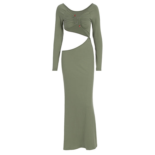 Damen atemberaubendes Wickelmaxikleid mit figurbetontem Schnitt und strategischen Cut-Outs R&B