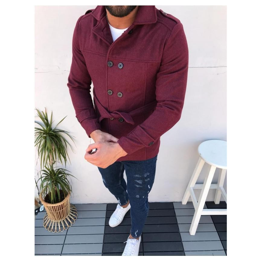Herren modische Designerjacke mit doppeltem Reihenverschluss und Gürtel R&B