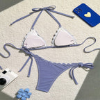 Damen Triangel-Bikini-Set mit verspieltem Rüschendesign und verstellbaren BindR&Bändern R&B