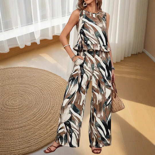 Damen Elegantes und luftiges Zweiteiliges Set mit voluminösem Oberteil und weitem Hosenstil R&B