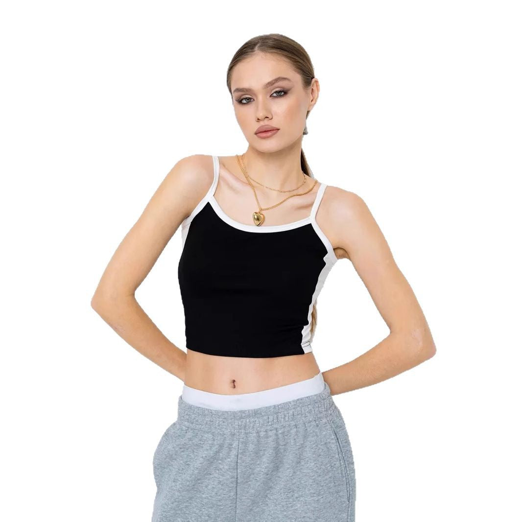 Damen modisches Crop-Top mit verstellbaren Trägern und Kontrastnähten R&B