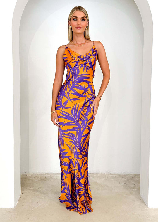 Damen Maxikleid mit dekorativem Blätterdruck und lässigem Schnitt R&B