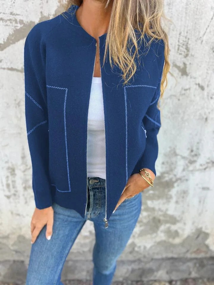 R&B | Strickjacke Jacke Wollmischung Lockere Passform Reißverschluss Seitentaschen
