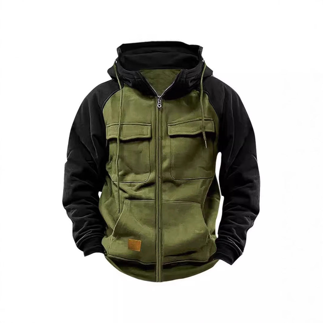 Herren Kapuzenjacke mit praktischen Vorder-Utility-Taschen und hohem Kragen R&B