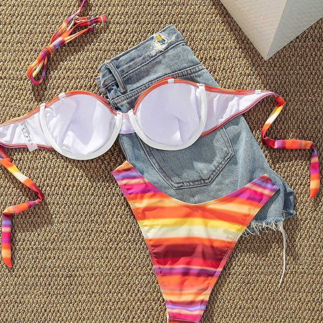 Damen Bikini mit trendigem Bustier-Design und Hoher Raffung R&B