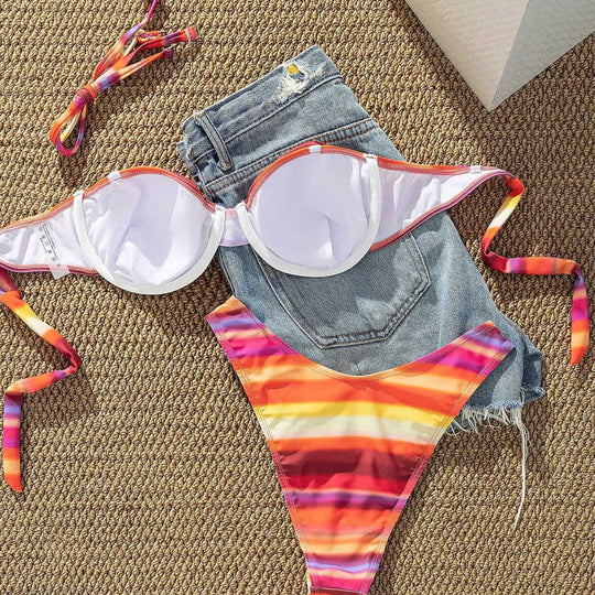 Damen Bikini mit trendigem Bustier-Design und Hoher Raffung R&B