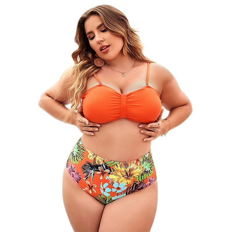 Damen Bunt gemusterter Hochschnitt-Bikini mit vorgeformtem Oberteil und verstellbaren Trägern R&B