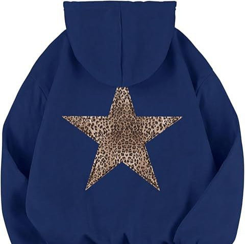 Damen lässiger Kapuzenpullover mit leopardem Muster auf Stern R&B