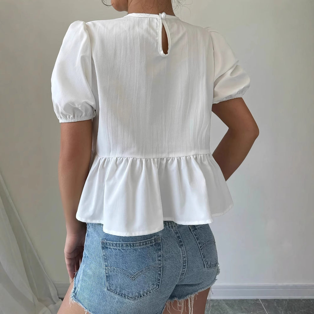 Damen Bluse mit Puffärmeln und verspieltem Rüschendesign R&B