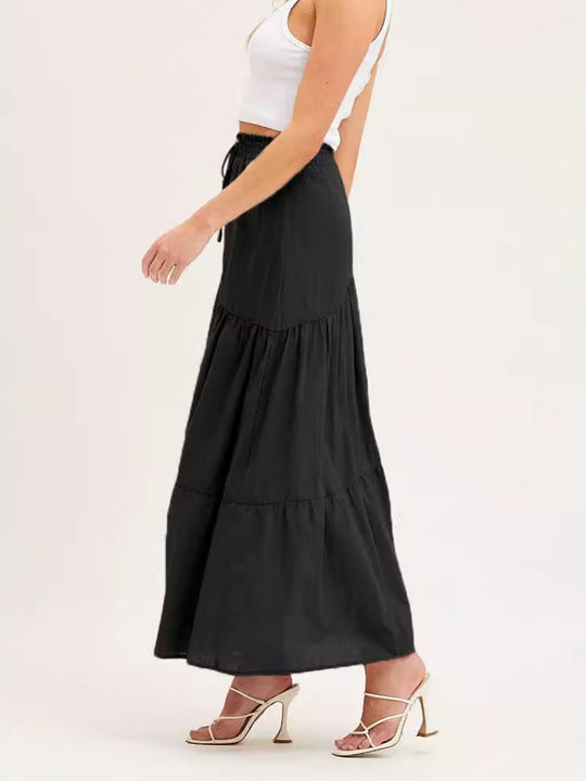 Damen langer Rock mit schwingenden Volants und elastischem Taillenbund R&B