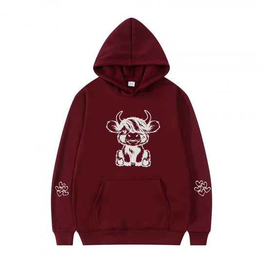 Damen Kapuzensweater mit entzückendem Kuhmotiv und praktischen Kängurutaschen R&B
