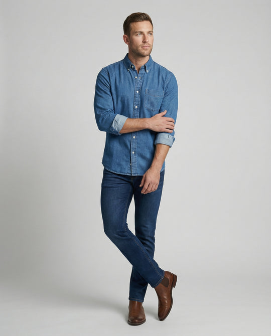 Herren Langarmhemd Jeans Regular Fit