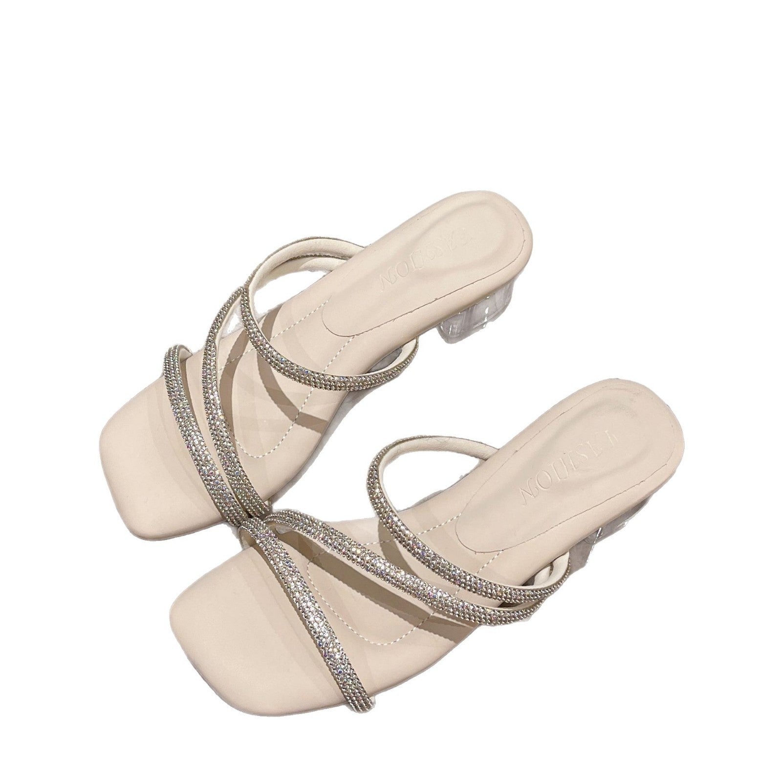 Damen Glamouröse Sandalen mit funkelnden Riemen und blockierendem Absatz R&B