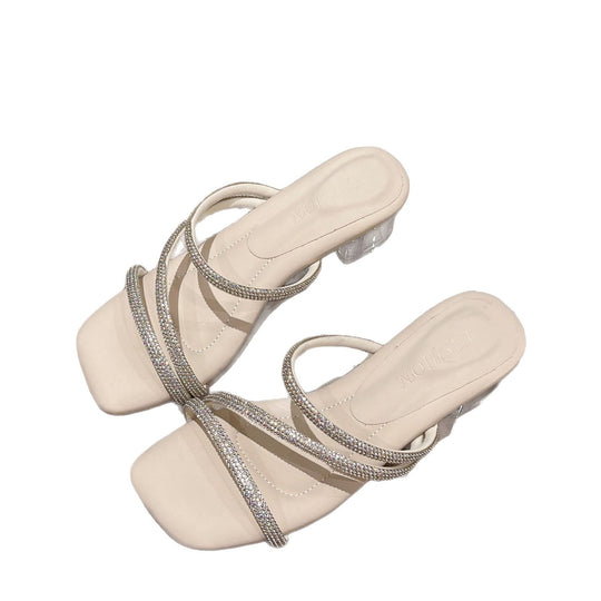 Damen Glamouröse Sandalen mit funkelnden Riemen und blockierendem Absatz R&B