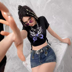 Damen Crop-Top mit kreativem Skeletthand-Motiv R&B
