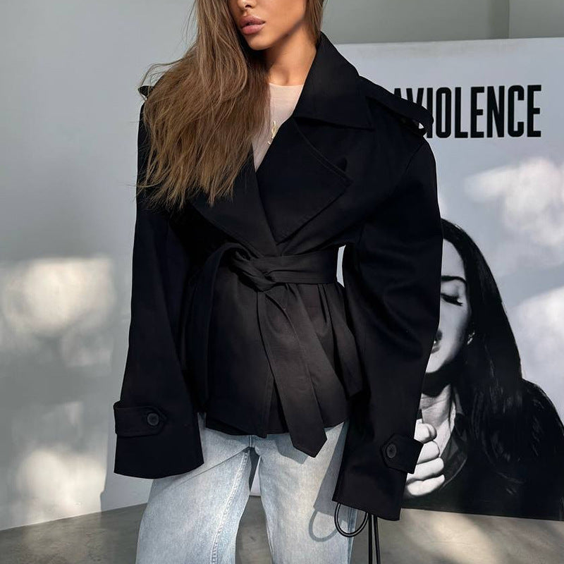Damen Elegante Trenchcoat mit Taillengürtel und weitem Schnitt R&B
